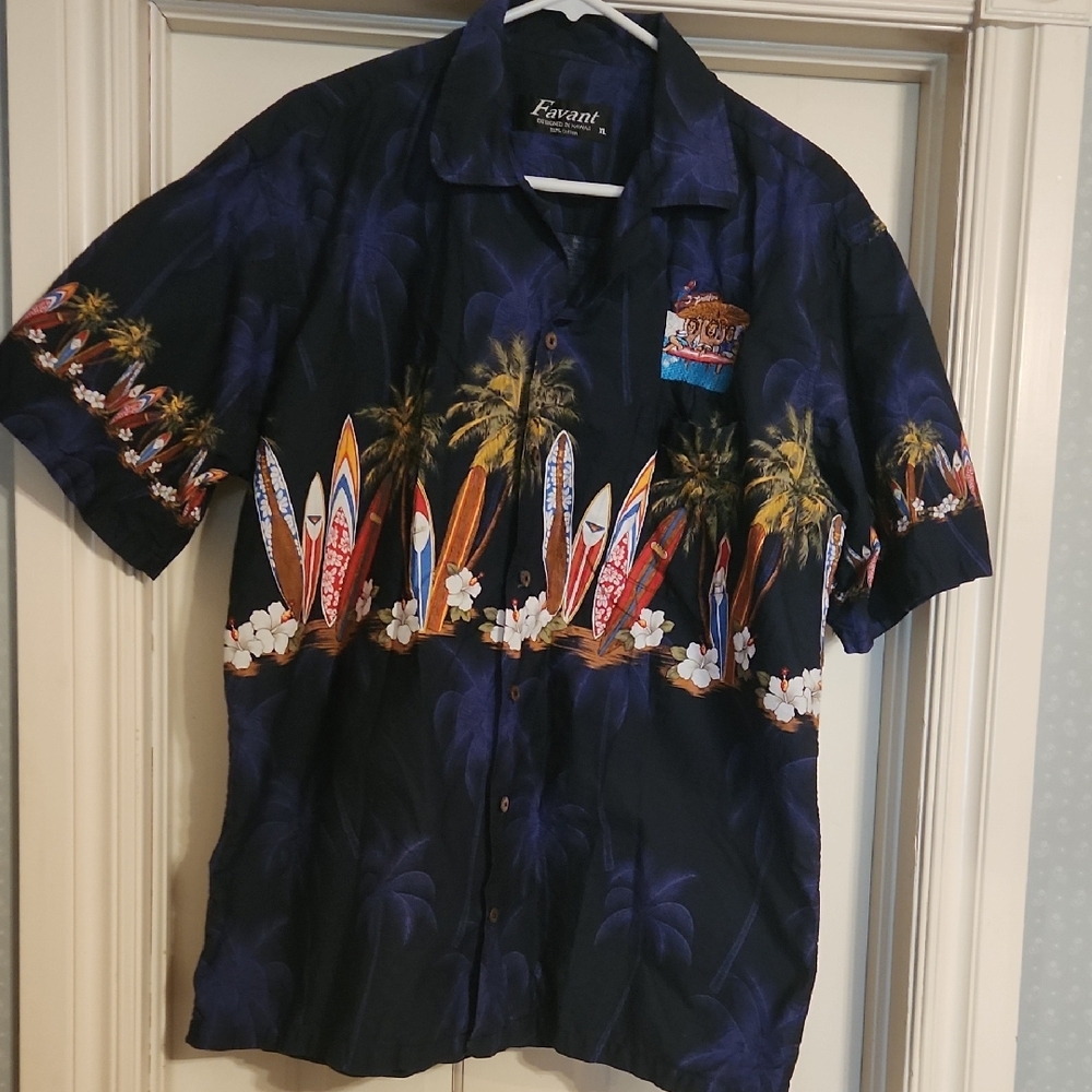 FAVANT DESIGNED IN HAWAII, NAVY BLUE , SURFBOARDS, PALM TREES